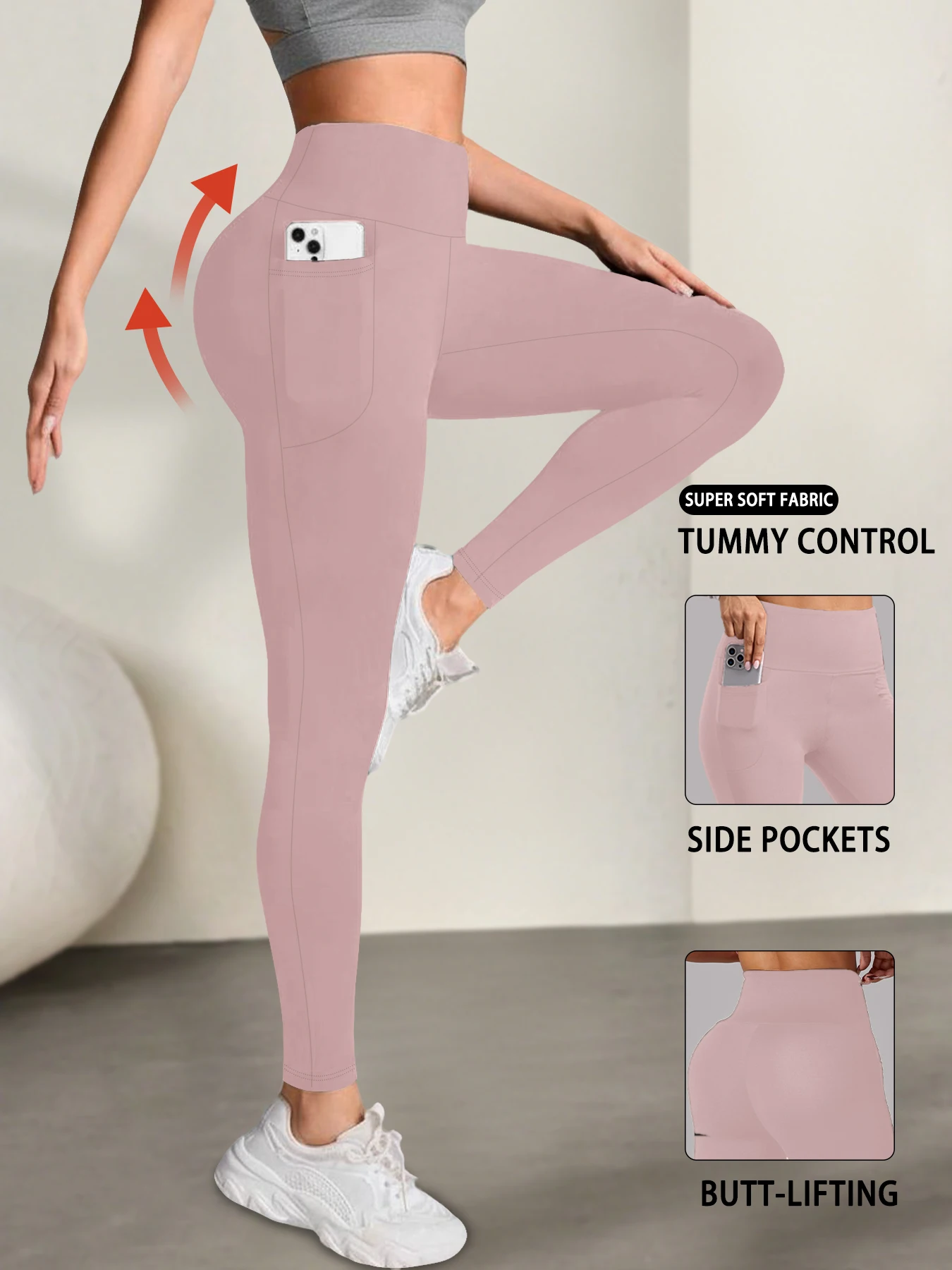 Superweiche Damen-Leggings mit Taschen, hoch taillierte Bauchkontrolle für Yoga, Workout und Freizeit-Loungewear, Komfort
