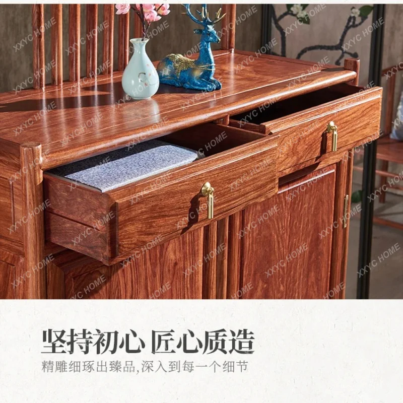 L sandalwood clothes, hats and shoes cabinet combination, all solid wood multi-functional new Chinese furniture
