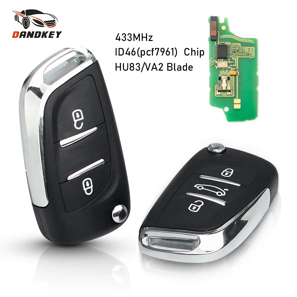 Dandkey Car 433Mhz Fob Modified ID46 Chip Remote Key 2/3 Buttons FSK Flip Key For Peugeot For Citroen C2 C3 C4 C5 C6 C8 CE0536