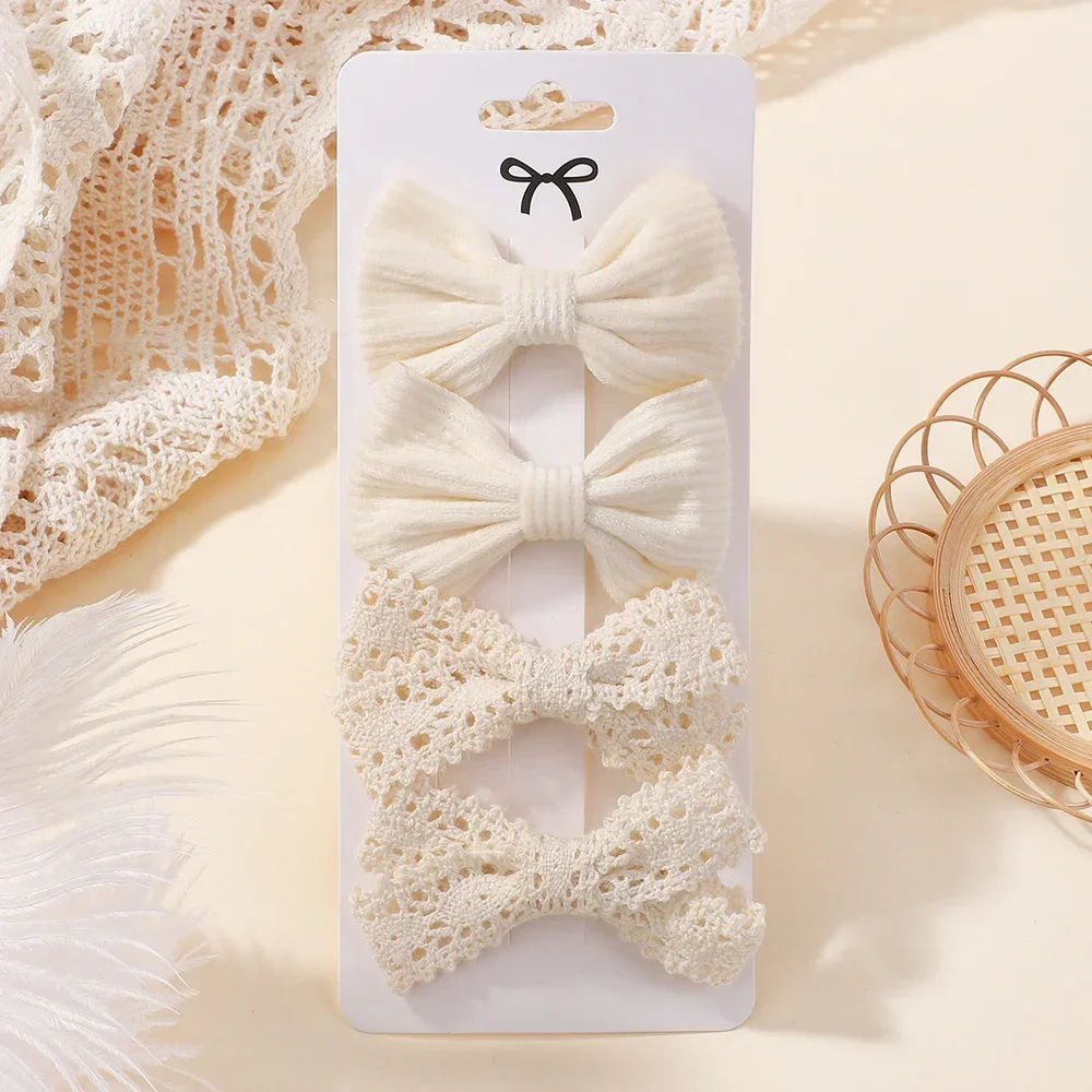 

4PCS/Set Solid Color Lace Hair Bows Clips for Girls Lovely Handmade Bowknot Barrettes Hairpins Headwear Kids Hair Accessories