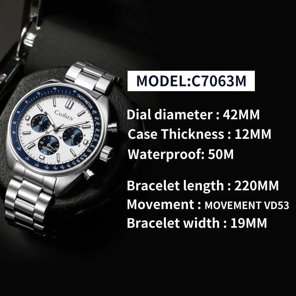 CADISEN 2024 New Sport Chronograph Men\'s Watches Top Luxury Quartz Watch For Men Sapphire glass stainless steel Wrist watch Men