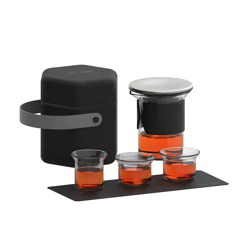 

Eco-Friendly Personalized Style Travel Heat Resistant Glass Teapot Portable Tea Set for 1 Pot 3 Tea Cup