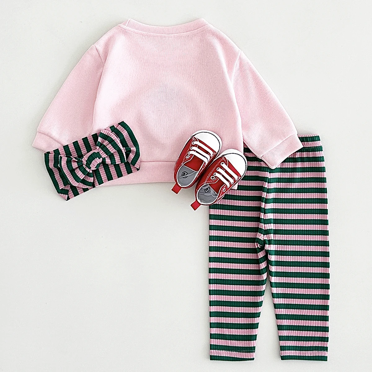 0-3Y Newborn Baby Clothes Autumn Cute Strawberry Embroidery Pullover Shirt Top+Cotton Striped Leggings Spring Girls Baby Sets