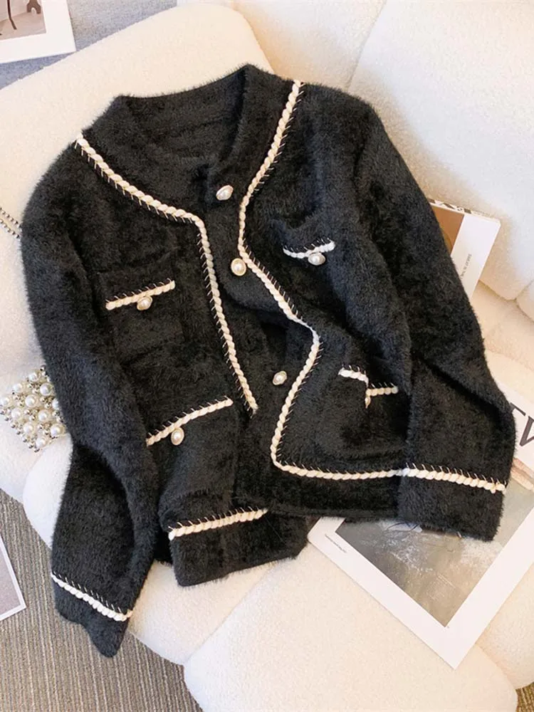 ZOKI Autumn Women Coat Long Sleeve Breasted Single fashion pearl Korean Soft Fashion Button Woolen Jacket Winter Casual Clothes