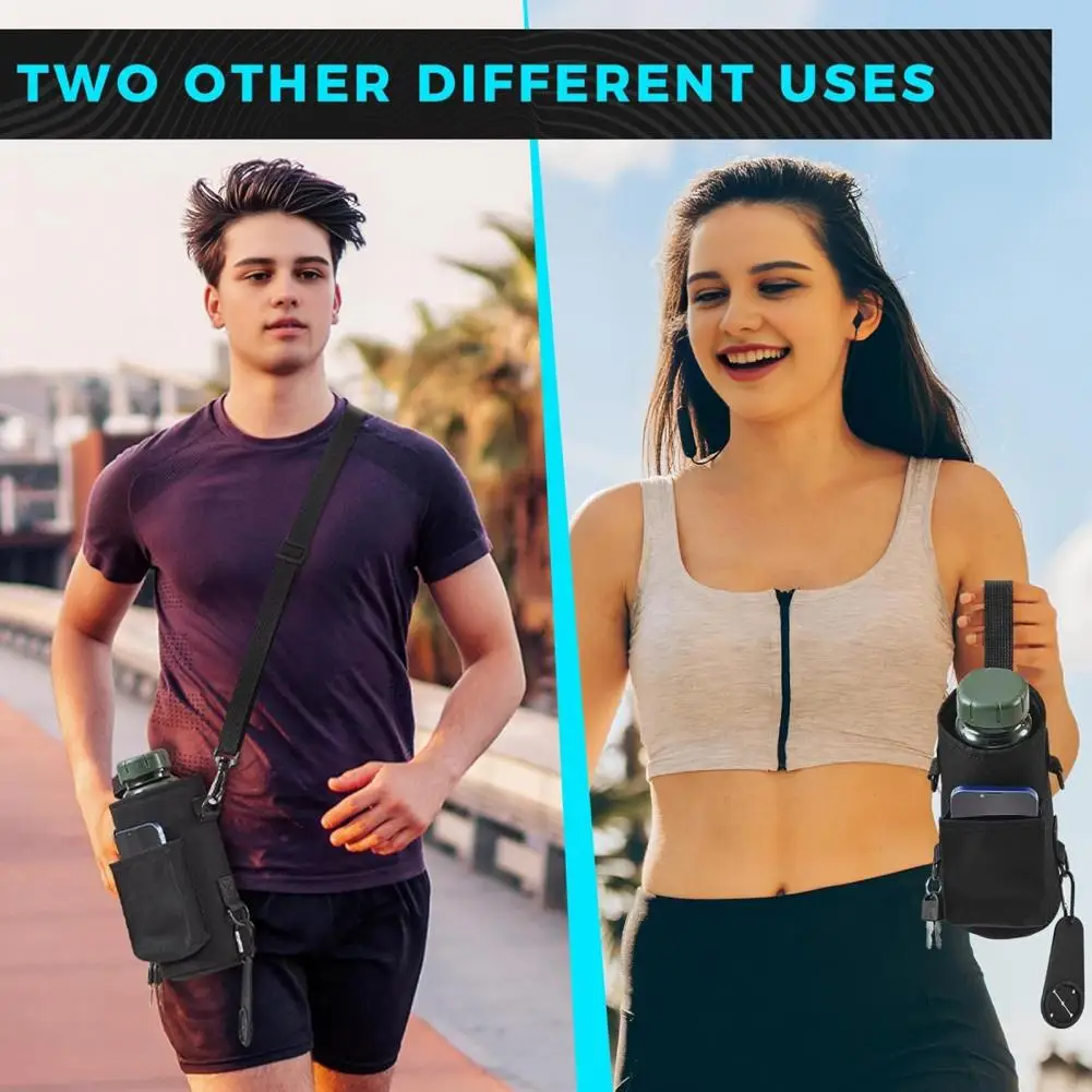 Cell Phone Pocket Water Bottle Bag Water Bottle Carrying Bag Magnetic Water Bottle Pouch with Adjustable Strap for Active