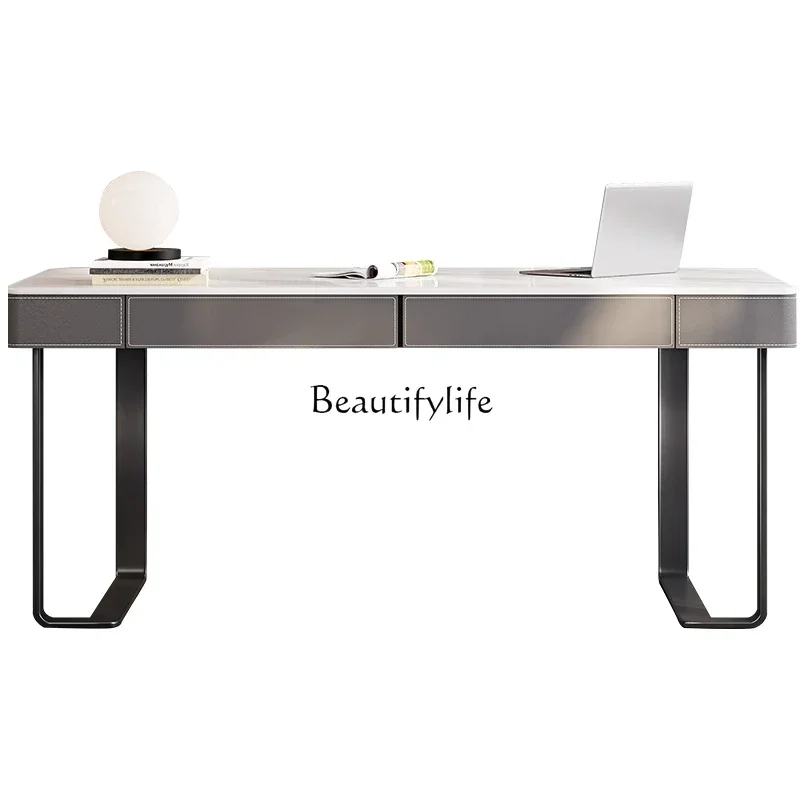 

FG28Saddle leather rock slab desk light luxury modern simple home writing table
