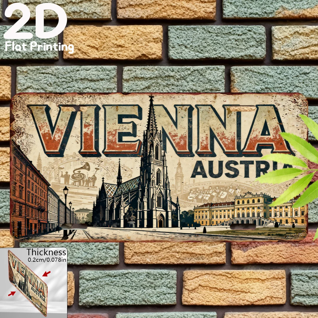 2D Flat - 2D Printed on a Flat Surface, Single Piece, Vintage Sign, Decorative Plaque And Ornament, Vienna City in Austria