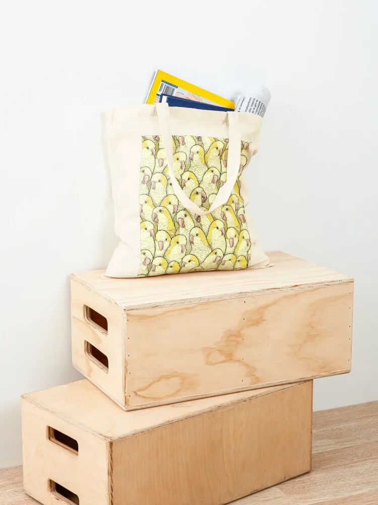 Yellow Lutino Quaker Monk Parakeets Tote Bag reusable grocery bags supermarket folding bag Gift bags tote bag men