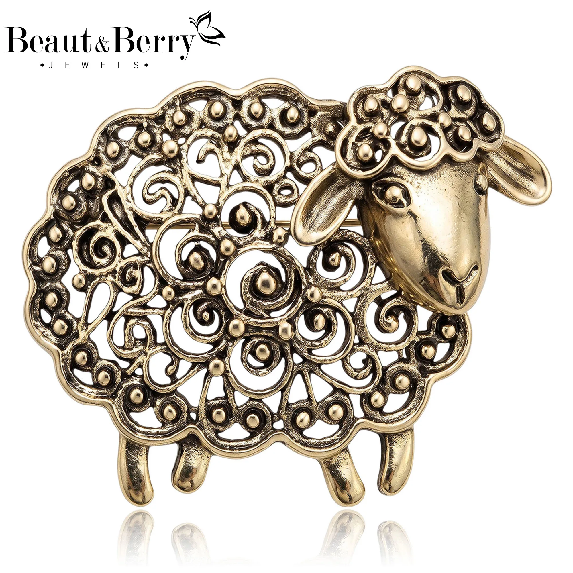Beaut&Berry Vintage Metal Sheep Brooches for Women Unisex Animal Pins Casual Party Jewelry Accessories Gifts Decoration