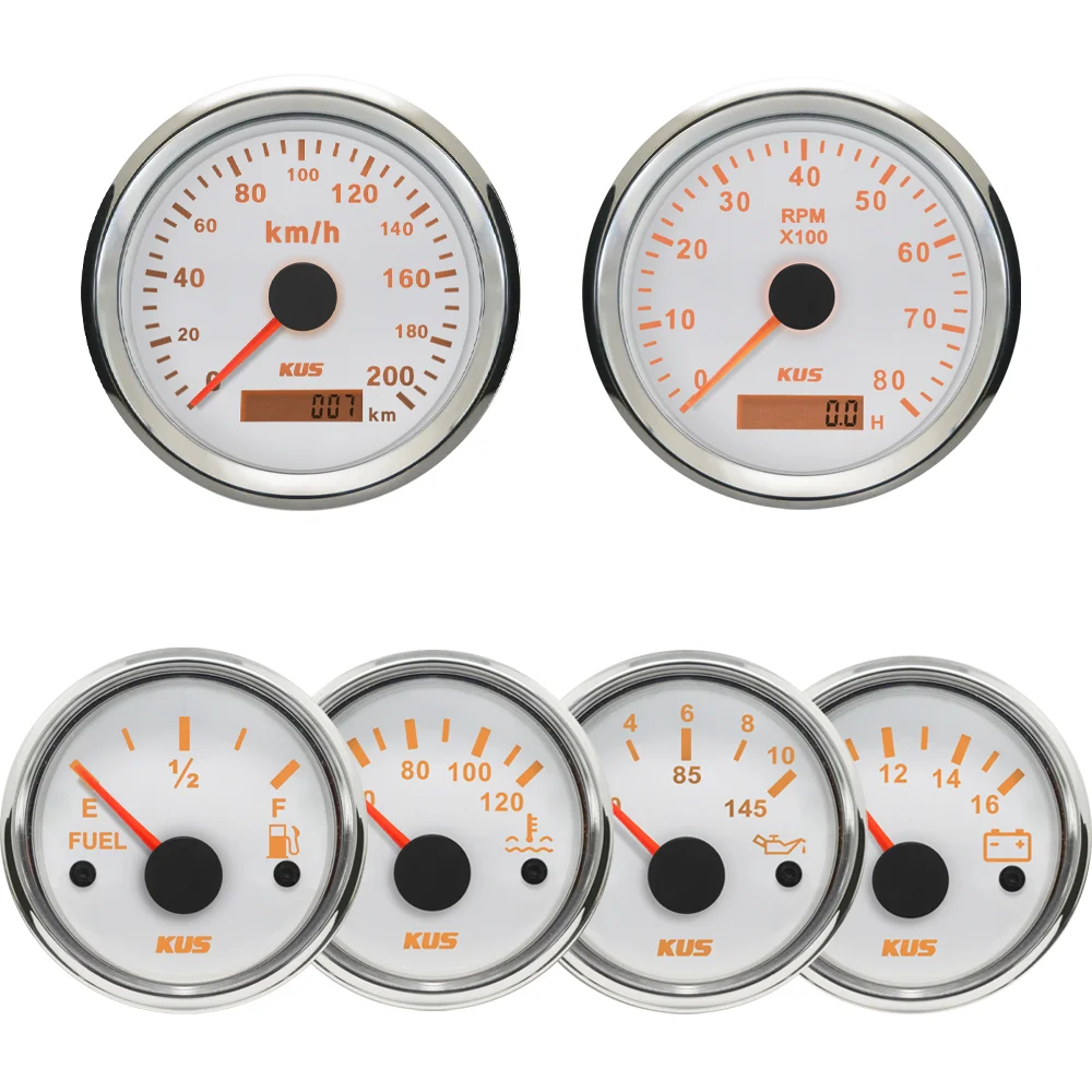 

KUS Car 6 Gauge Set 85mm GPS Speedometer 0-200kmh Tachometer 0-8000RPM + 52mm Water Temp Oil Pressure Fuel Level Meter Voltmeter