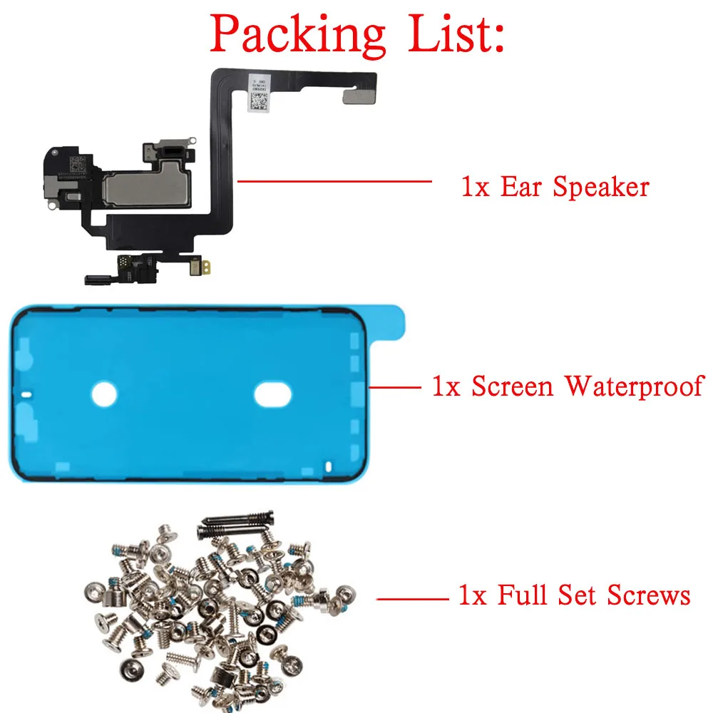 Ear Speaker Flex Cable Replacement For iPhone X XR XS 11 Pro Max Upper Earpiece Speaker And Full Set Screws + LCD Waterproof