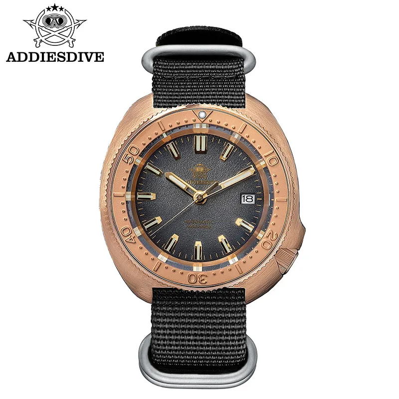 ADDIESDIVE AD2097 Taucheruhr, NH35A-Uhrwerk, Bronzegehäuse, Kautschukarmband, 120 Zähne Lünette, Saphirglas, 100 m wasserdicht, leuchtendes Zifferblatt 5