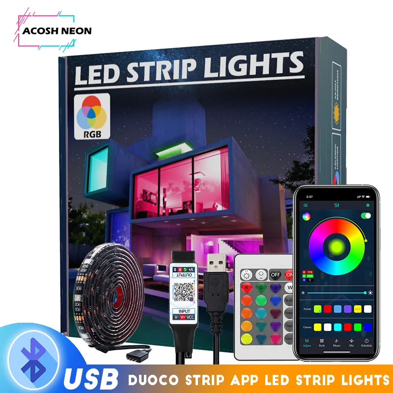 

Bluetooth smart strip lights with 24 keys remote control 5V led rope light bar wireless 5050 smd led for TV Bedroom decoration