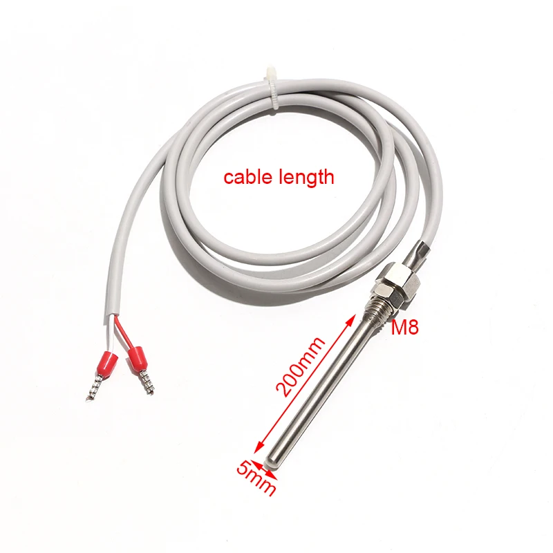 1PC NTC Thermistor Temperature Sensor Probe 5mm×200mm 10K/20K/50K/100K Waterproof Multi-Strand Wire M8 Threaded Mount 1M/2M/3M