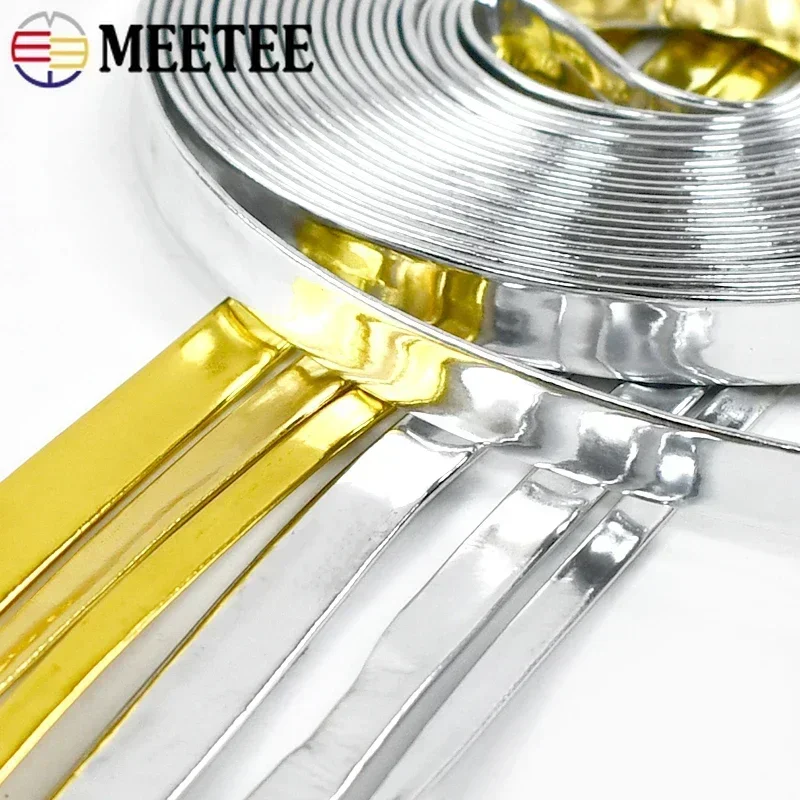 5Meters Meetee 5-15mm Mirror PU Leather Cord Gold Silver Ribbon Rope DIY Handmade Necklace Jewelry Decoration Craft Accessories