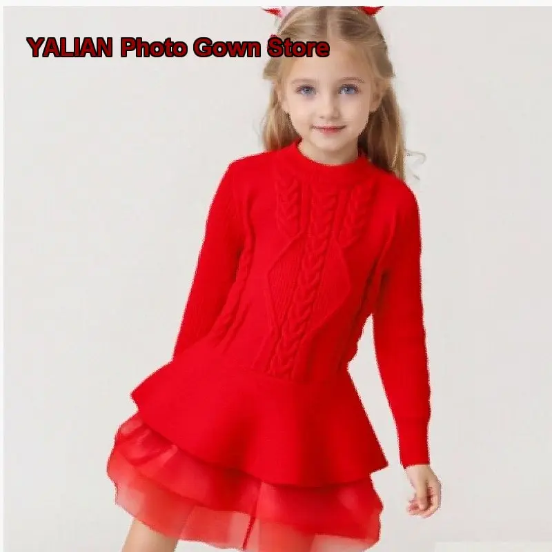 Women’s Long Dress Kids Autumn Winter European Style Long Sleeve Knit Dress Base Layer Long Sleeves Girls
