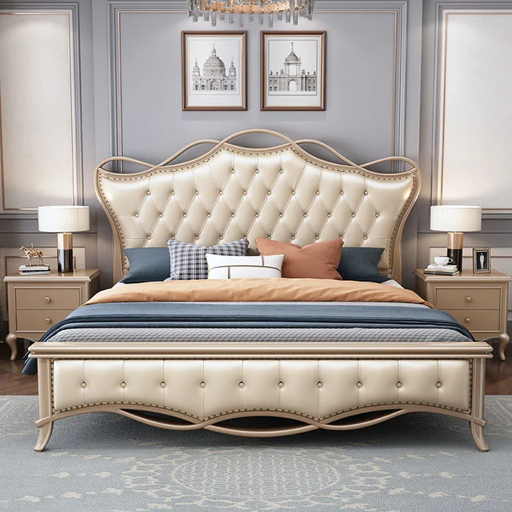 High Quality American Light Luxury Solid Wood Bed Master Bedroom Furniture Double Bed Modern soft bed