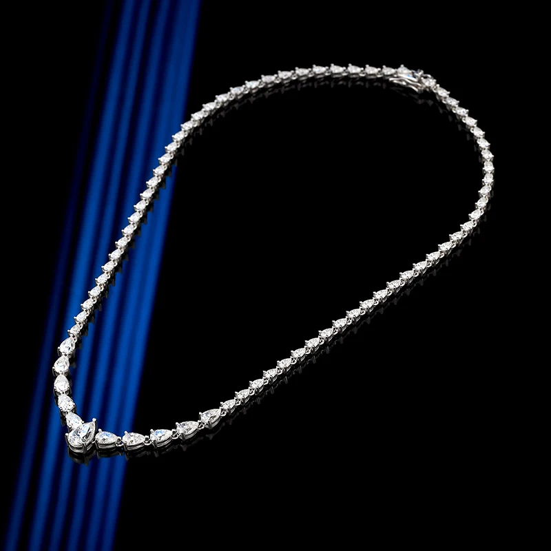1.5CT Pear Moissanite Tennis Necklace for Women Gradient Waterdrop Diamond Riviera Necklaces Sterling Silver 925 Luxury Jewelry - view 3