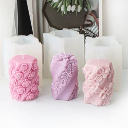 3D Relief Leaf Rose Cylinder Bee Silicone Mold DIY Valentine's Day Romantic Fragrance Candle Plaster Resin Craft Home Decor