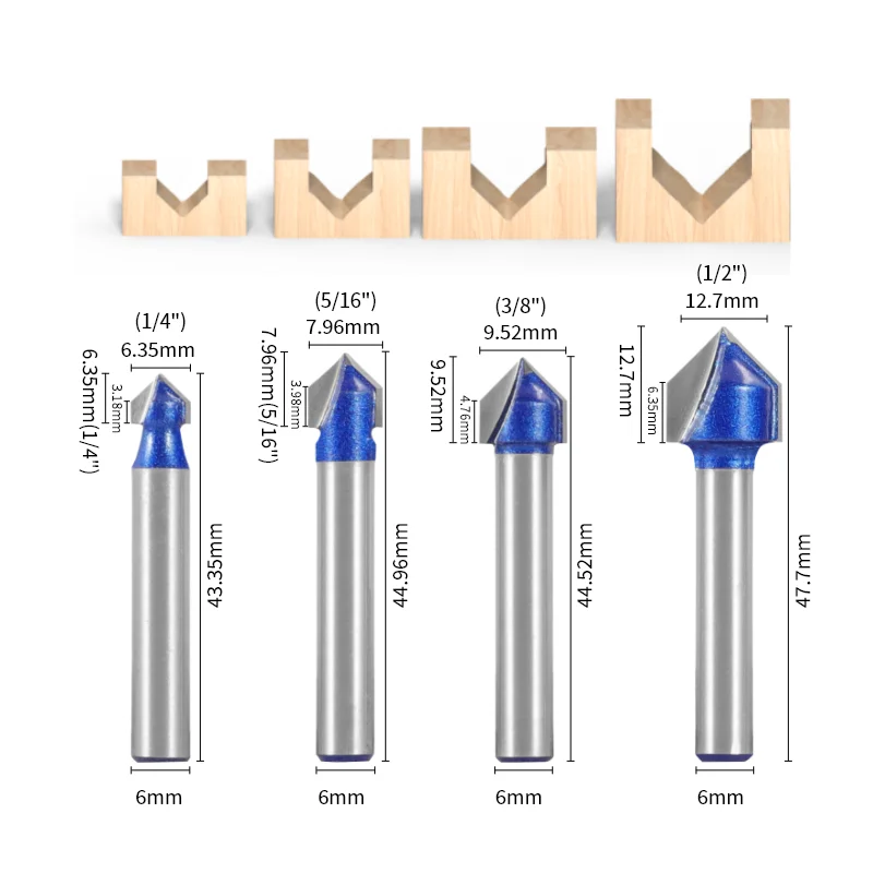 YUSUN 6MM 6.35MM Shank V Type Slotting Cutter Bit Router Bit Woodworking Milling Cutter For Wood Bit Face Mill