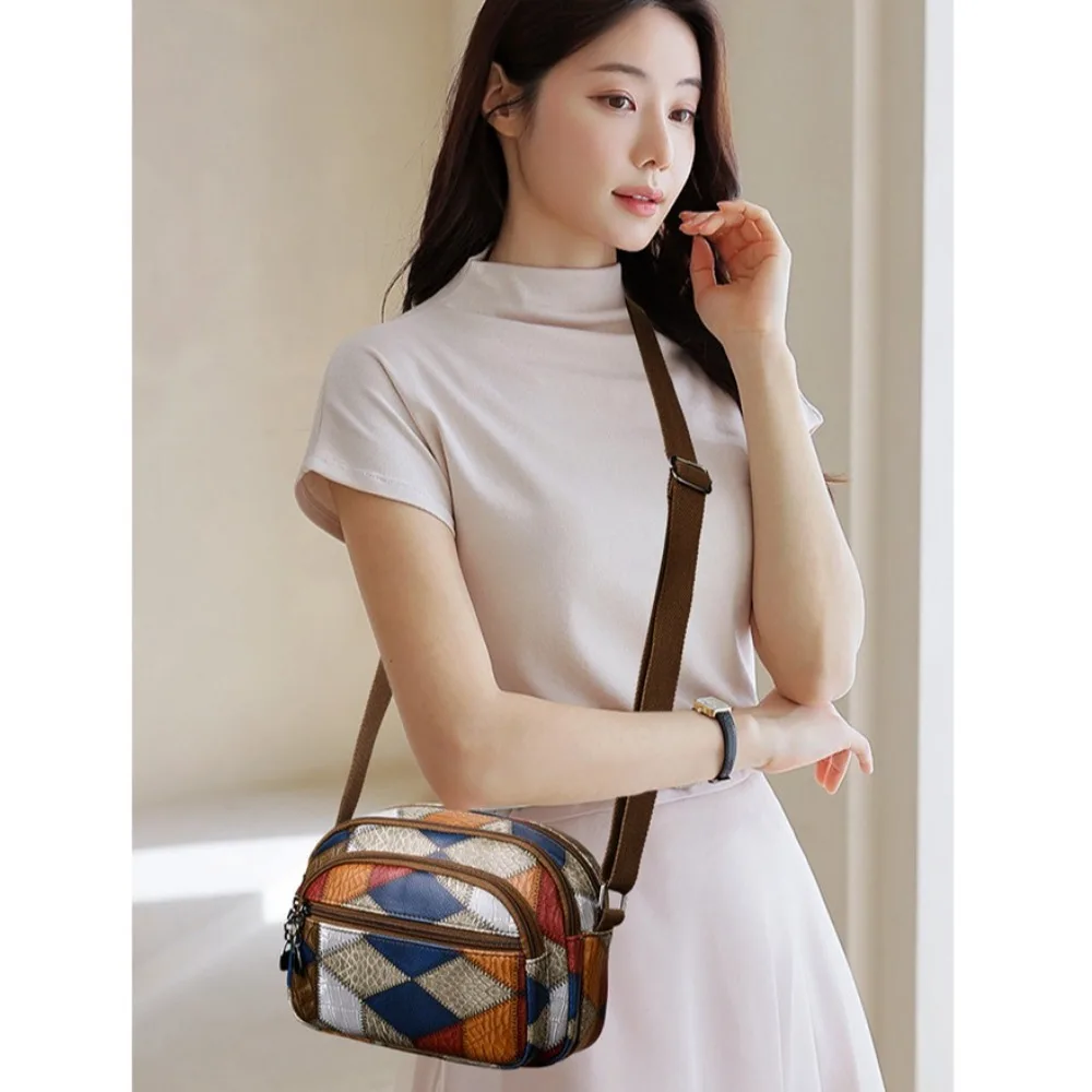 Women\'s Bag Shoulder Bag Cross-body Messenger Bohemian Style Splicing Contrast Design Multi Layer Pocket Large