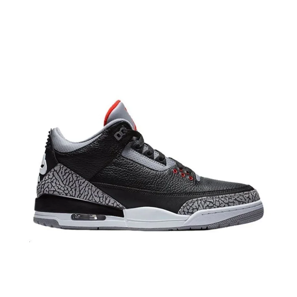 Оригинальные мужские баскетбольные кроссовки Air Jordan 3 «Black Cement» черного и белого красного цвета Chicago Classic Retro 854262 -001