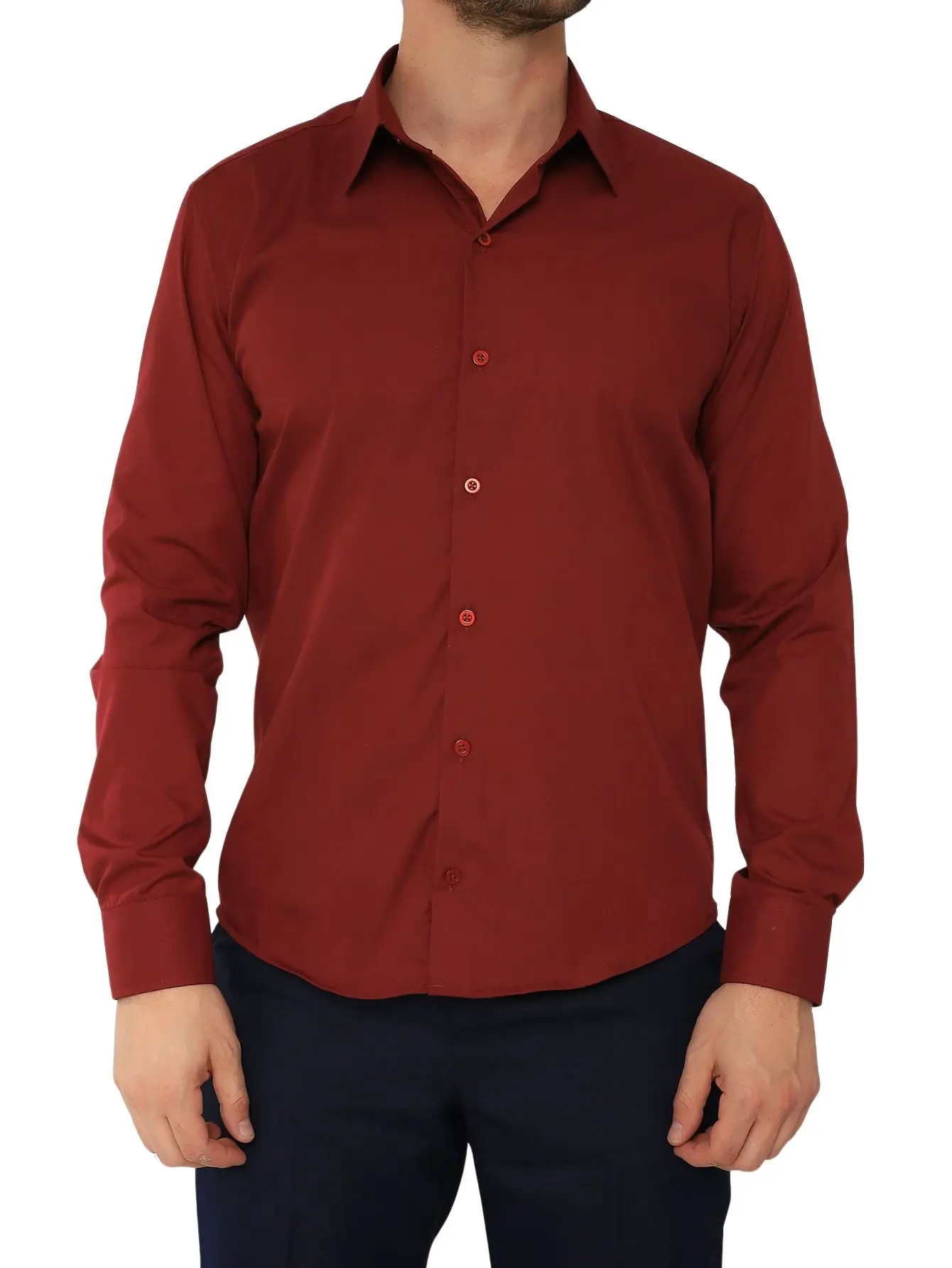 Men's Long Sleeve Slim Wine Social Shirt