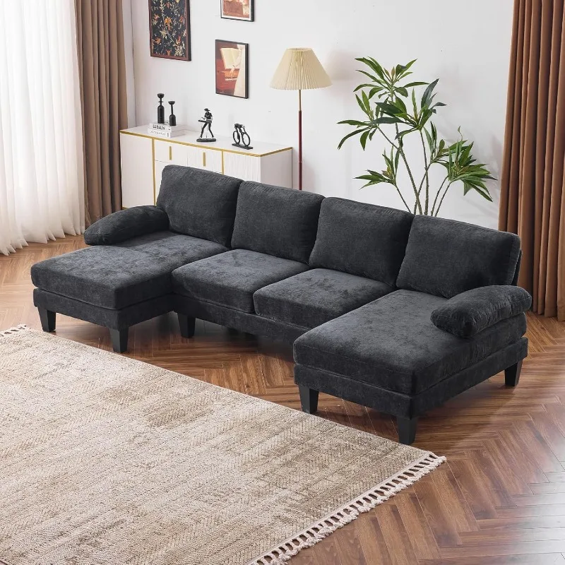 

110" Sectional Couches for Living Room,U Shaped Couch with Double Chaise, 4-Seat Sofa Set with Chenille Fabric for Home F