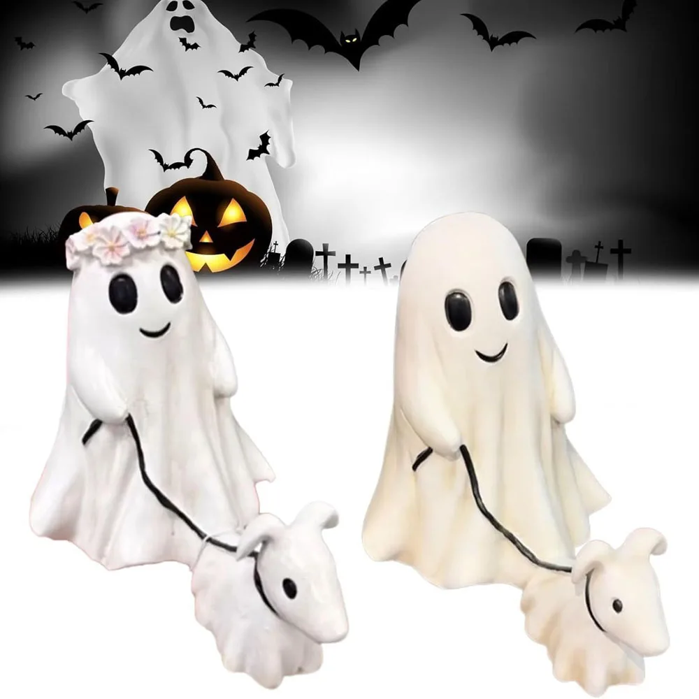 Halloween Ghost Walking Dog Statue Halloween Ghost Dog Statues Spooky Ghost Dog Halloween Figurine Home Tabletop Decorations