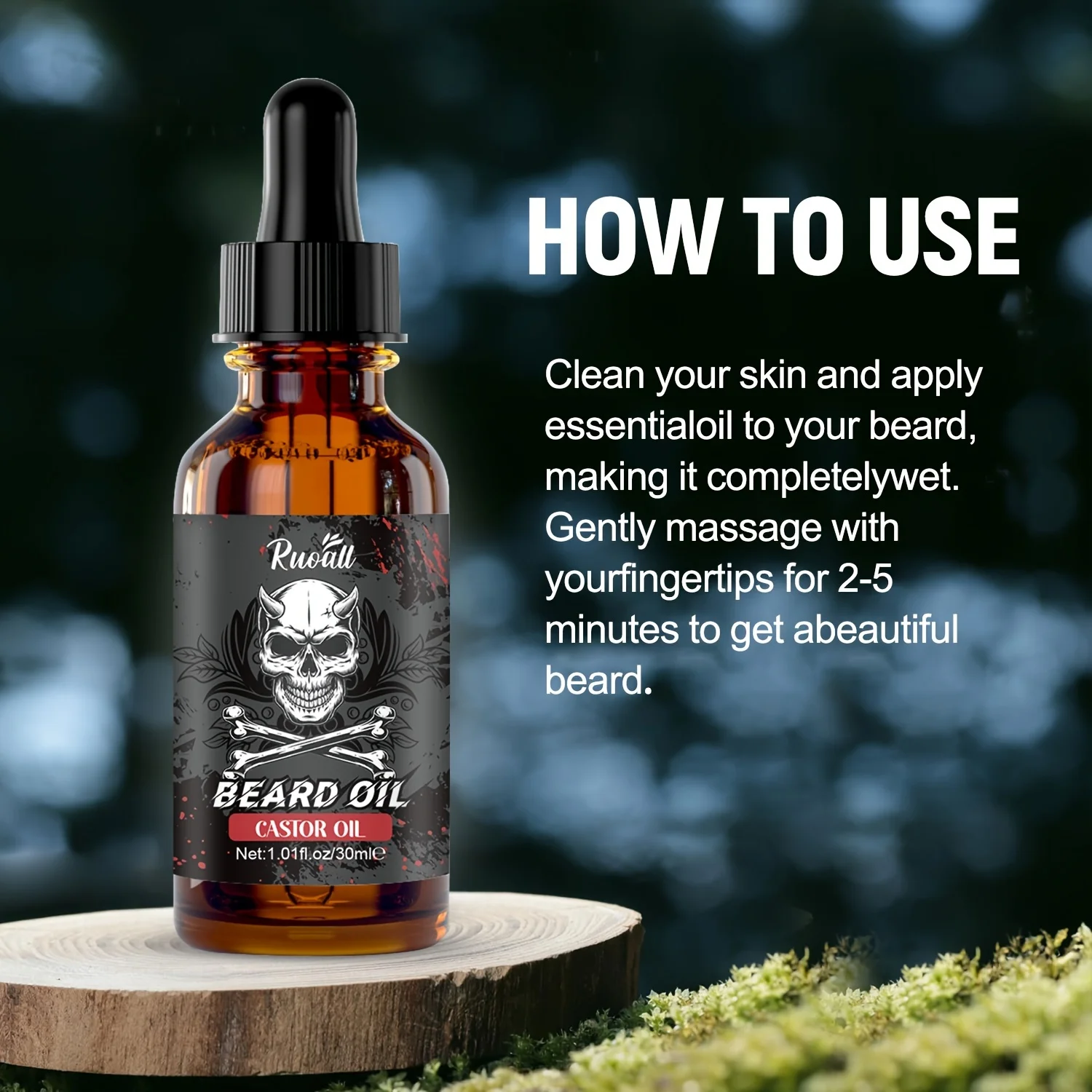 Beard Essential Oil Rich in Castor Oil, Beard Growth and Grooming Soften Nourish Beard Care Roller Needle Length Less Than 0.25m