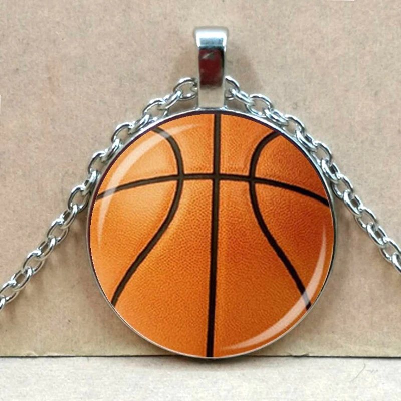 Fashionable Charm Basketball Volleyball Football Pattern Pendant Necklace Glass Dome Long Necklace Jewelry