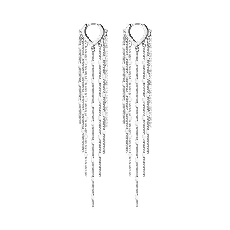 Earrings Silver 925 Long Shiny Tassel Love Heart Elegant Versatile Women's Stud Earrings Beautiful Jewelry Pendientes Mujer