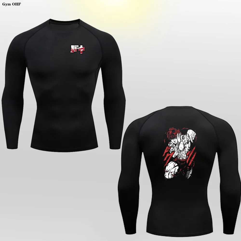 

GYM Men's Anime Printed T-shirt Long Sleeved Sportswear Jujitsu Fitness Athletic Jogging Tracksuit Second Skin Yoga Top MMA Tees