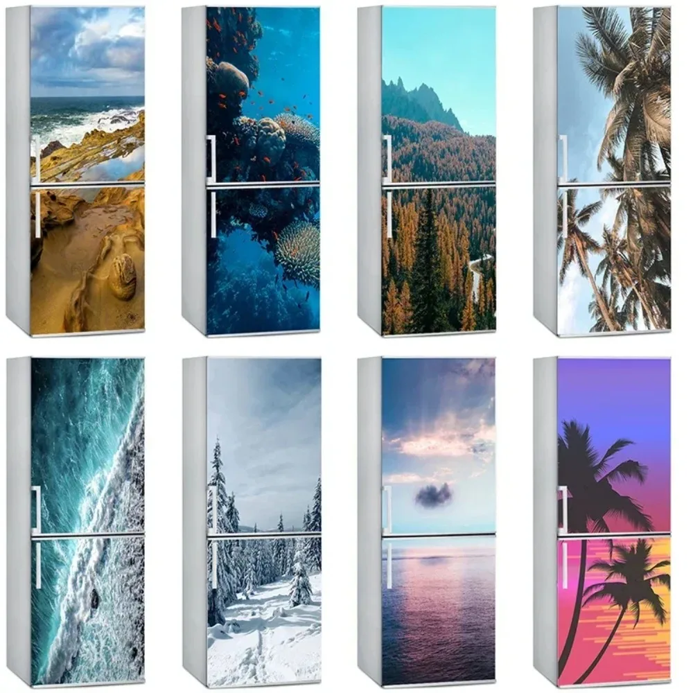 

Retro Filter INS Fashionable Landscape Mural Refrigerator Door Art Sticker Removable Kitchen Reovation Freezer Cabinet Wallpaper