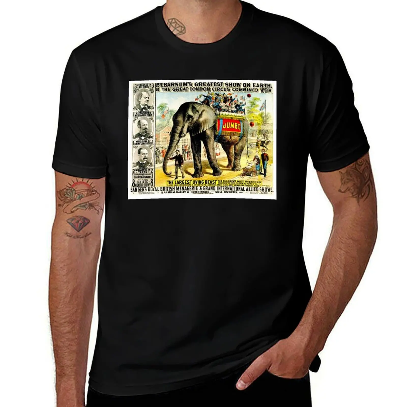 BARNUM : Vintage Jumbo Elephant Circus Advertising Print T-Shirt Anti-Wrinkle Short Sleeve T-Shirt