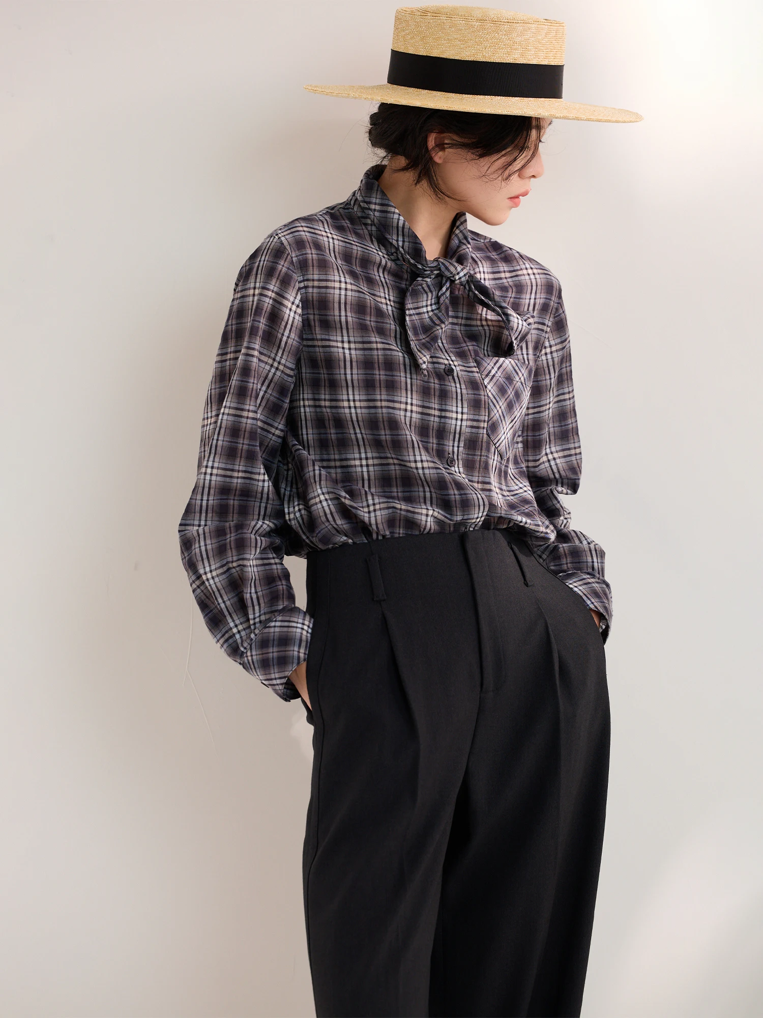 

WeTHEE Po Spring Summer Cotton irt with Silk Rabbit Ears Academic Sle Loose Fit Women's Long Sve Button up irt