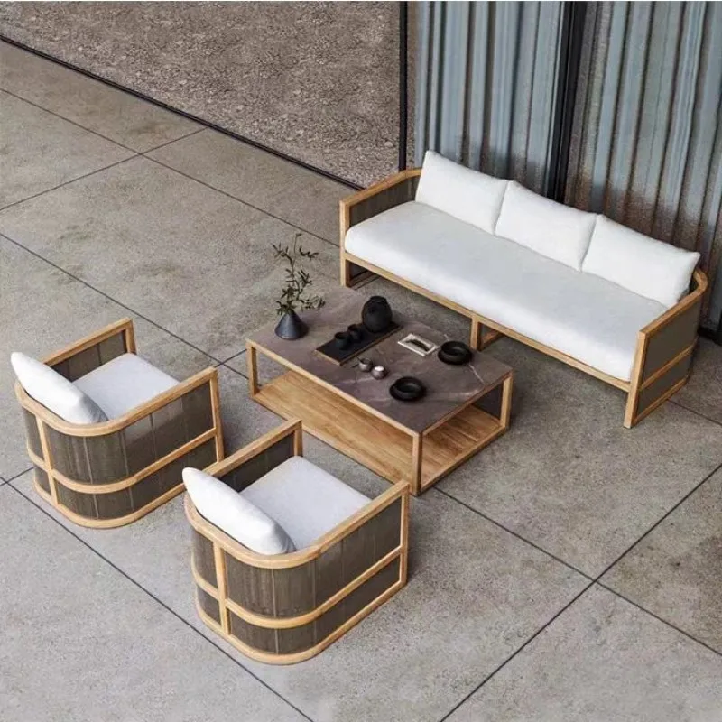 

Modern Luxury Nordic style Outside Teak wood Solid Rape Sets Outdoor Garden Conversation Sofa Patio Furniture