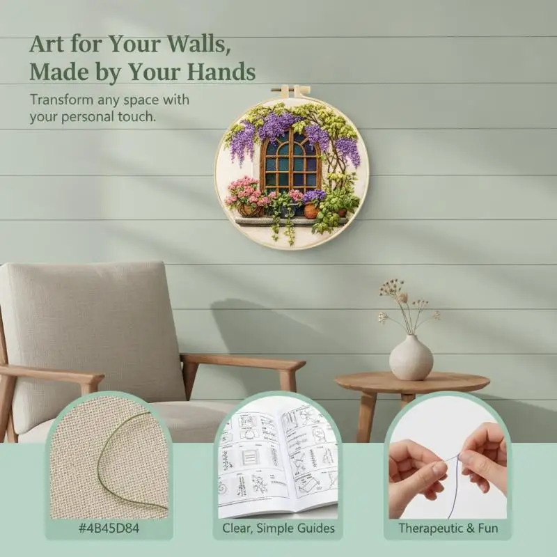 New 1Set 29X29CM Embroidery Starter Kit DIY Kit Home Decor Craft Painting Sewing Art