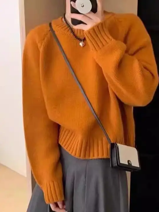 الحلوى الملونة محبوك ort Thiened سترة علوية لينة تنوعا غروب الشمس برتقالي بسيط كسول Sle قاعدة طبقة المرأة Faion