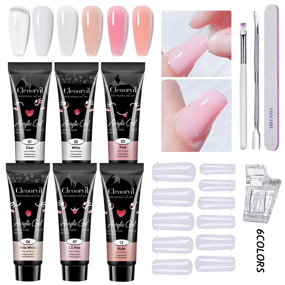 6pcs Extend Mold Kit Poly UV Gel Kit Soak Off UV Nail Builder Glue  Long Lasting Cuticle Pusher Practica Manicure Nail Extension