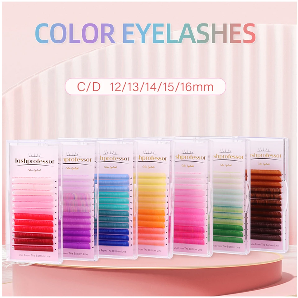 Colored Lashes MIX Color Red Pink Purple Blue Yellow Green Brown Faux Mink Colorful Individual Eyelash Extension Makeup Cilios