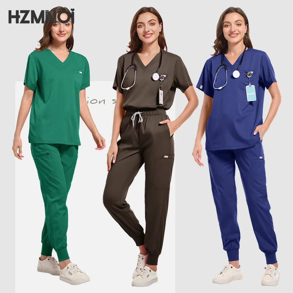 Multicolour Jogger Suit Nurse Scrubs Set Medical Clinical Clothes Doctor Nursing Uniforms Short Sleeve V-neck Tops Pocket Pants