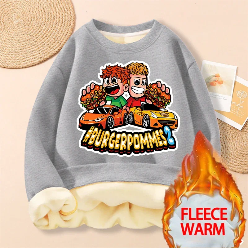 

Burgerpommes Icrimax Sweatshirt Child Anime Cartoon Pullove Hoodies Winter Trendy Cool Lamb Fleece Thick Top Kid Clothing Gifts