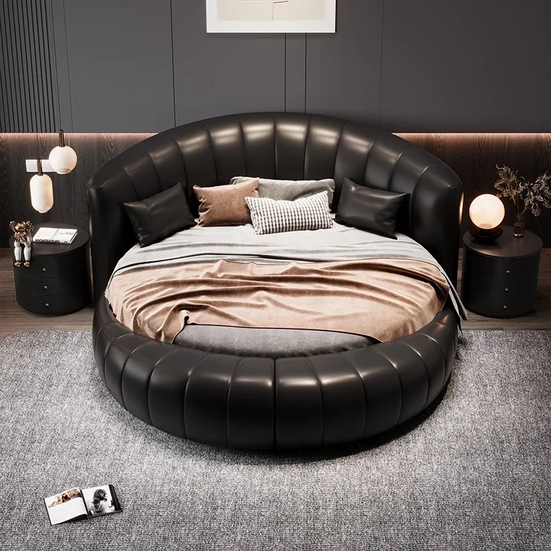 Safe Leather Bed Frame Queen Bedroom Sun Luxury Multifunctional Bed Wooden Space Saving Beauty Design Cama Trendy Furniture