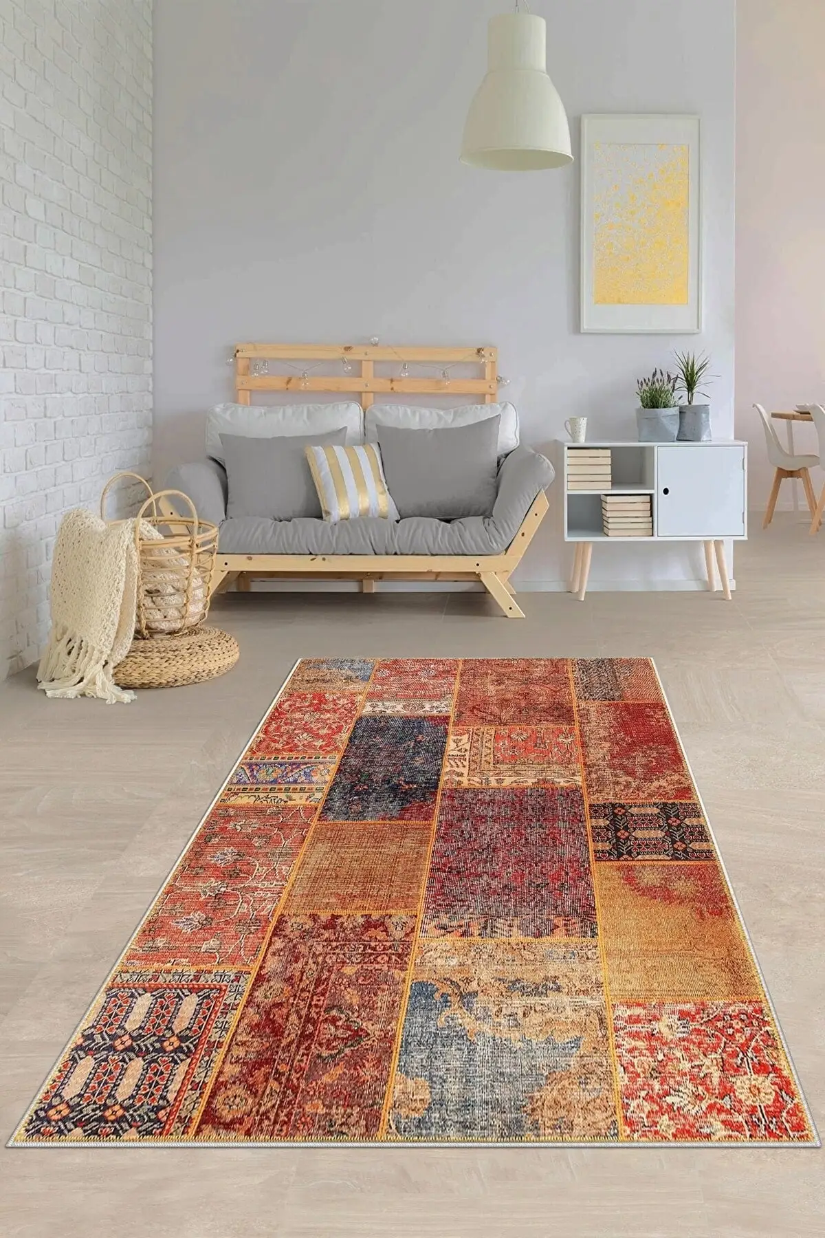 

DOLBOVI Patchwork floral patterned washable non-slip base stain resistant Modern living room carpet and runner