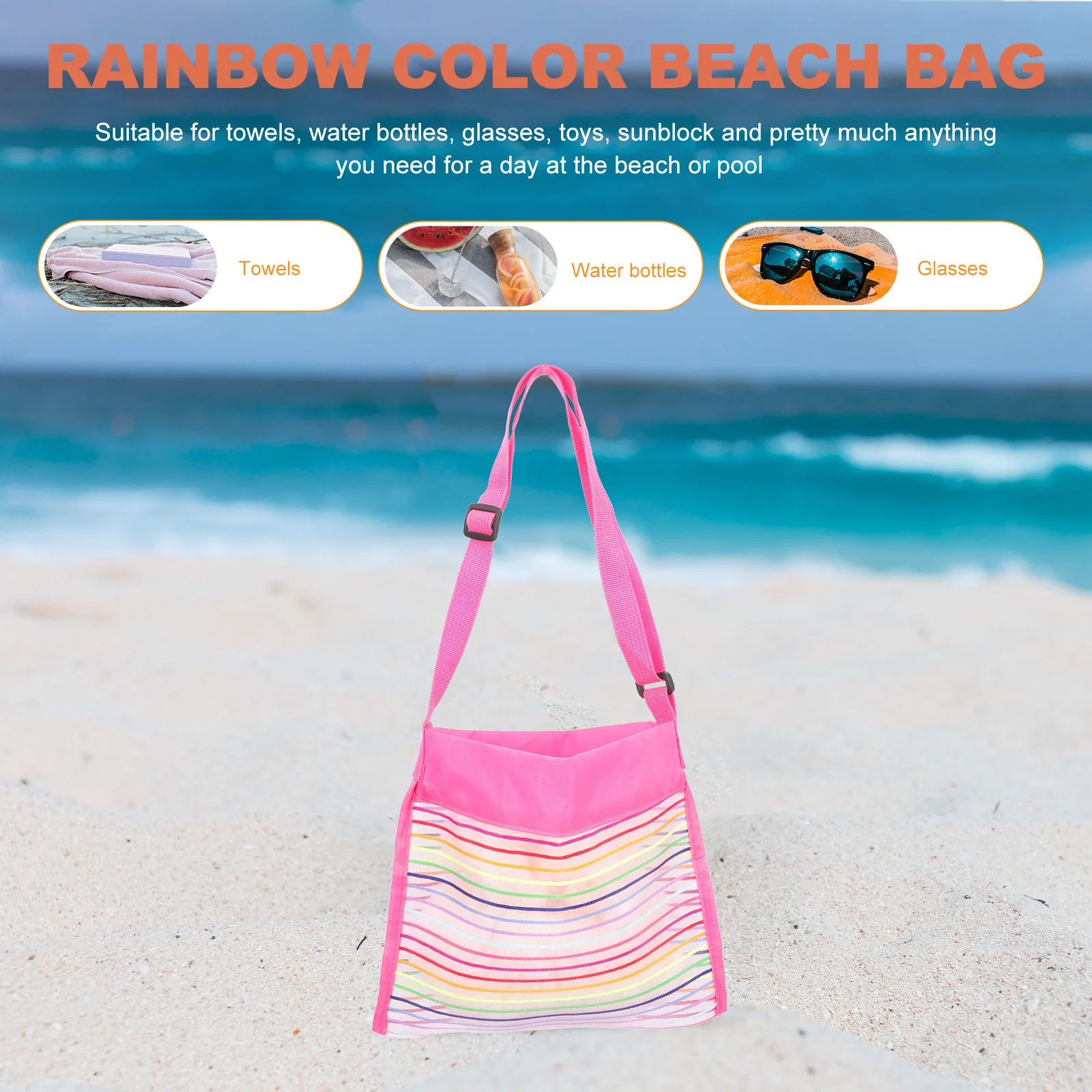 2 قطعة حقيبة شاطئ شبكية للأطفال حقيبة سفر محمولة سعة كبيرة حقيبة صدف منظم تخزين لحمام السباحة #6