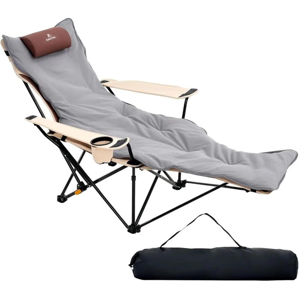 

Adjustable 4-Position Reclining Camping Chair with Removable Footrest, Lightweight Folding Lounge Chair for Beach, Cotton Cushio