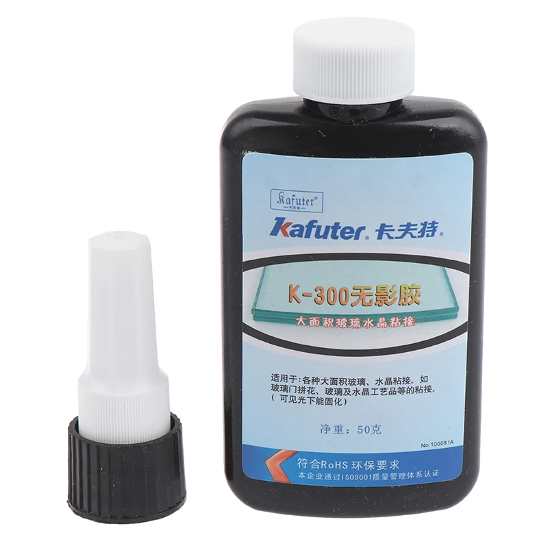 Kafuter UV 접착제, UV 경화 접착제 K-300, 투명 크리스탈 및 유리 접착제, UV 손전등 포함, 50ml