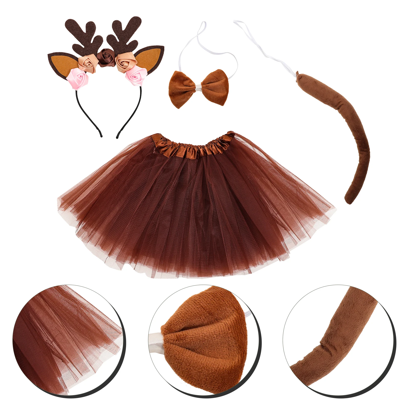 

1 set Deer Antler Headband Set Stage Performance Costume Halloween Party Carnival Cosplay Animal Ears Tutu Skirt Tail