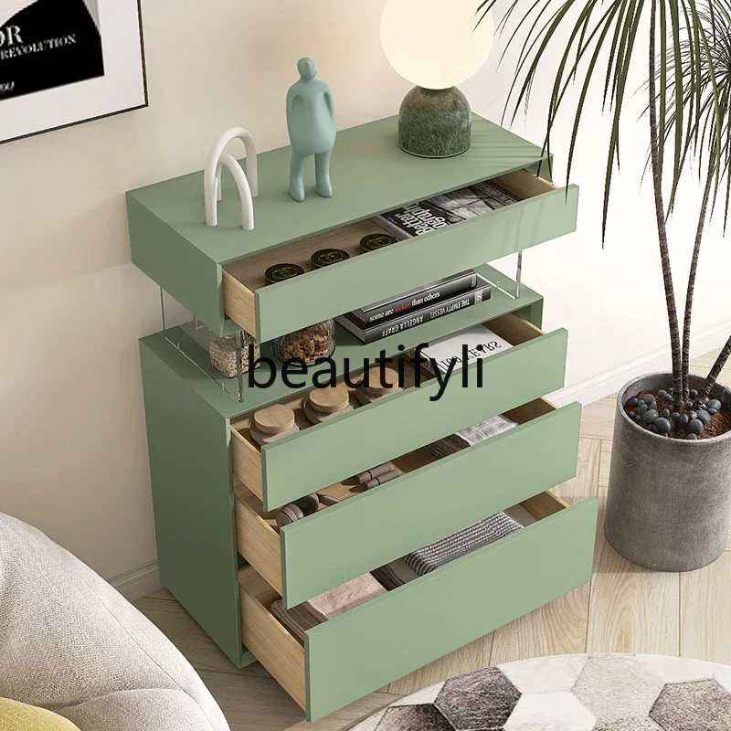 Minimalist paint suspended four chest cabinet simple living room storage solid wood drawer cabinet bedroom bedside cabinet